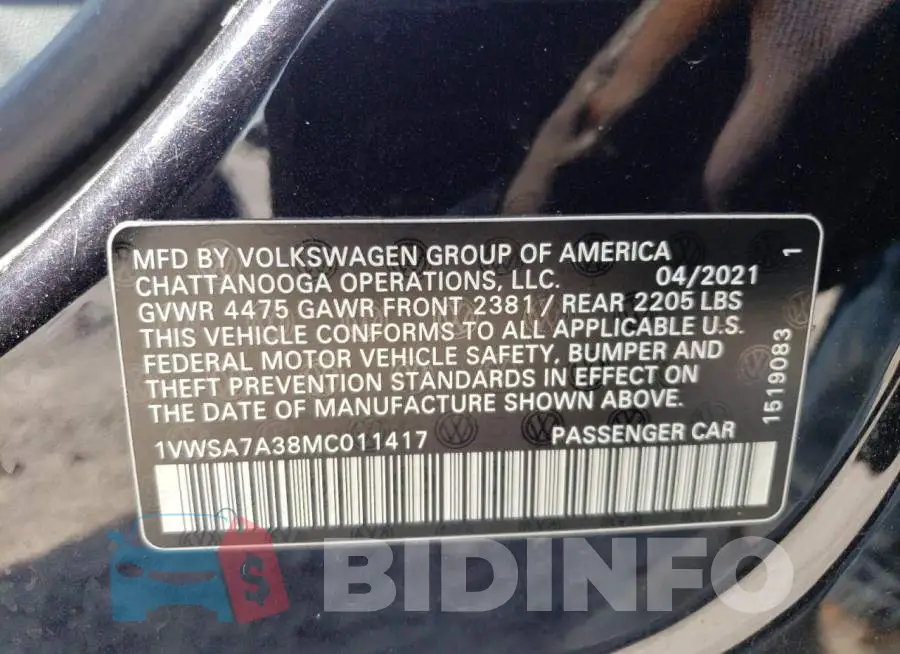 1VWSA7A38MC011417 Photo# 12