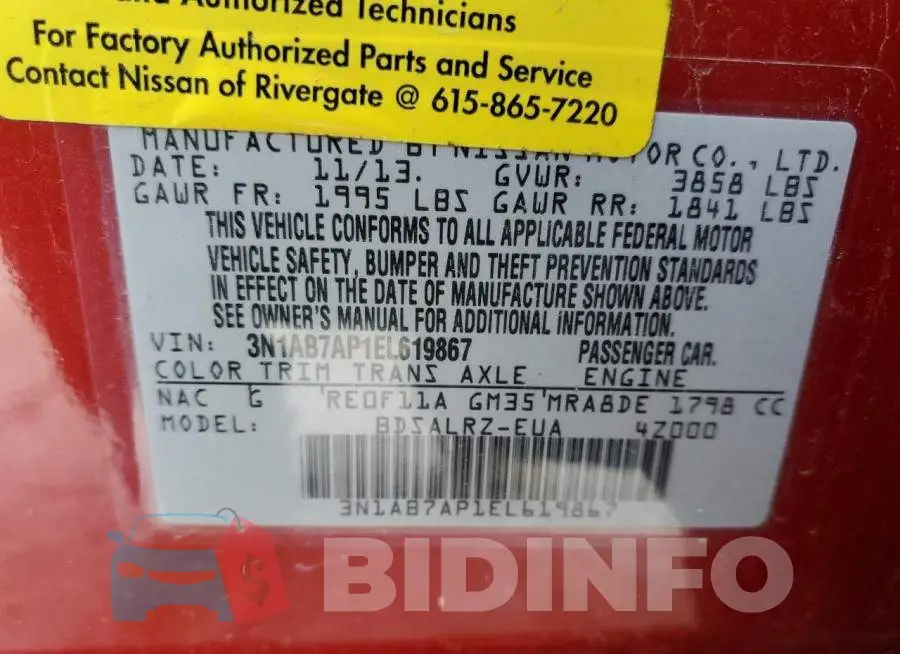 3N1AB7AP1EL619867 Photo# 13
