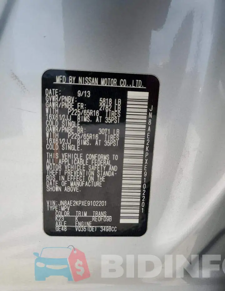 JN8AE2KPXE9102201 Photo# 12