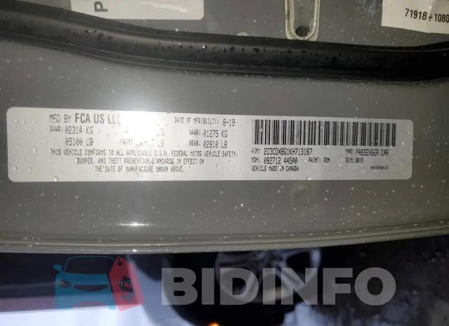 2C3CDXBG1KH713187 Photo# 12