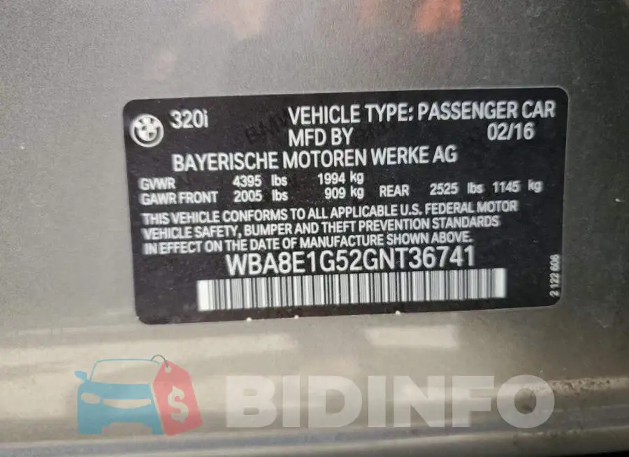 WBA8E1G52GNT36741 Photo# 12