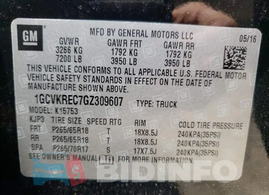 1GCVKREC7GZ309607 Photo# 13