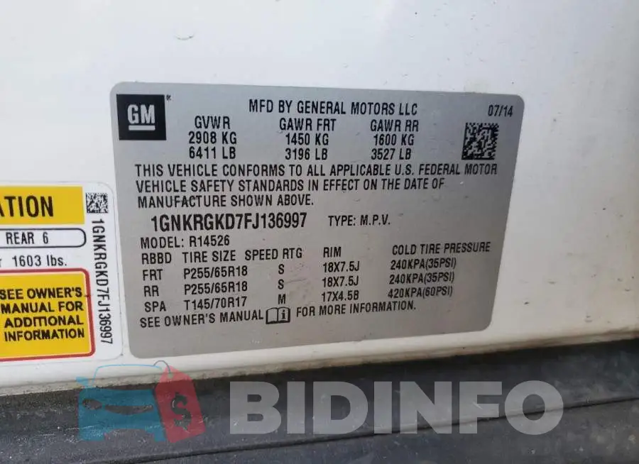 1GNKRGKD7FJ136997 Photo# 13