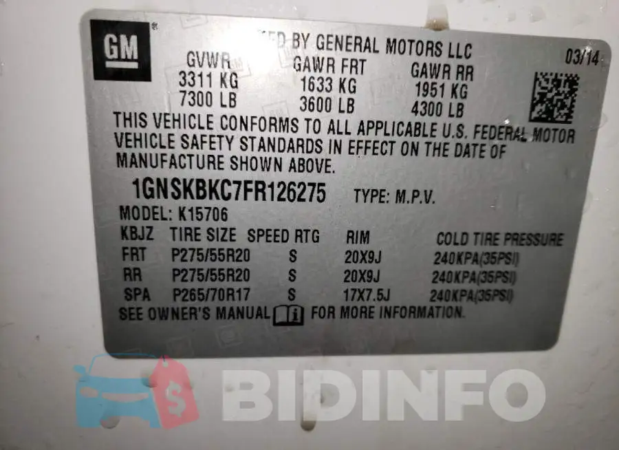 1GNSKBKC7FR126275 Photo# 13