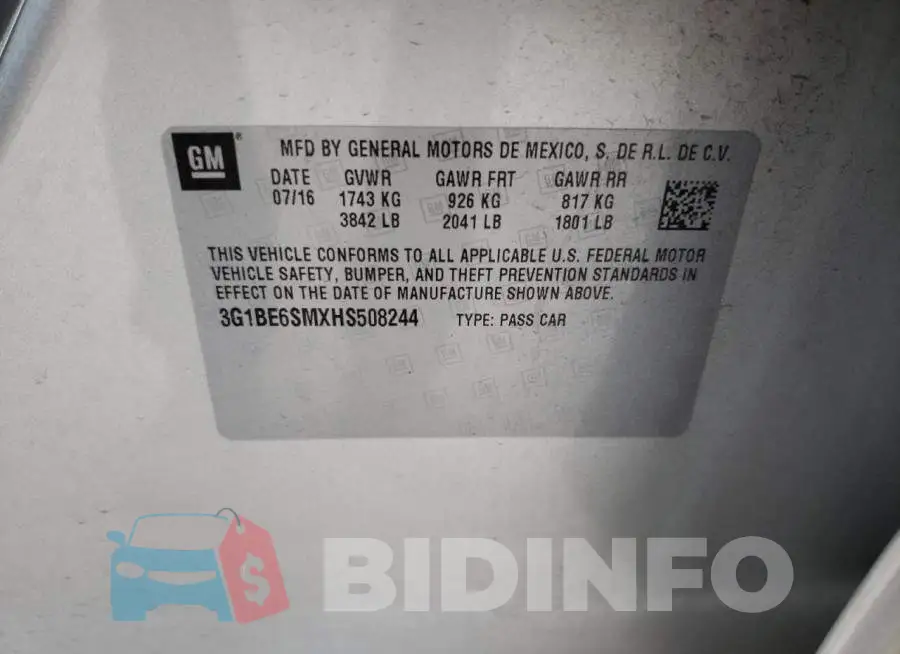 3G1BE6SMXHS508244 Photo# 12