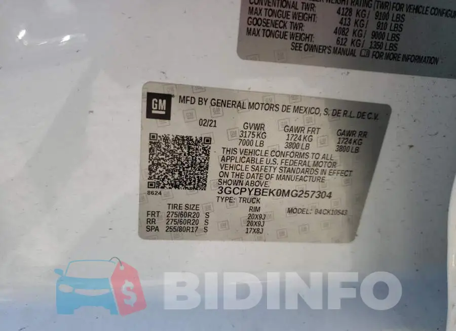 3GCPYBEK0MG257304 Photo# 12