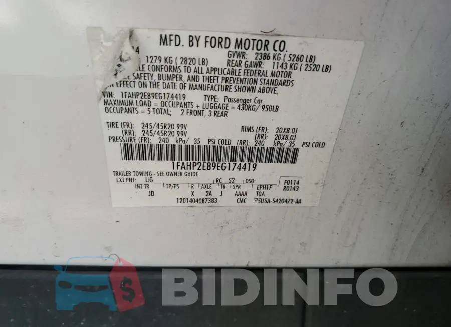 1FAHP2E89EG174419 Photo# 12