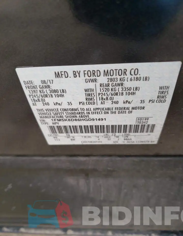 1FM5K8D86HGD91491 Photo# 13