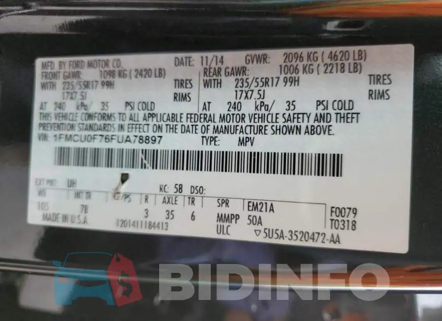 1FMCU0F76FUA78897 Photo# 14