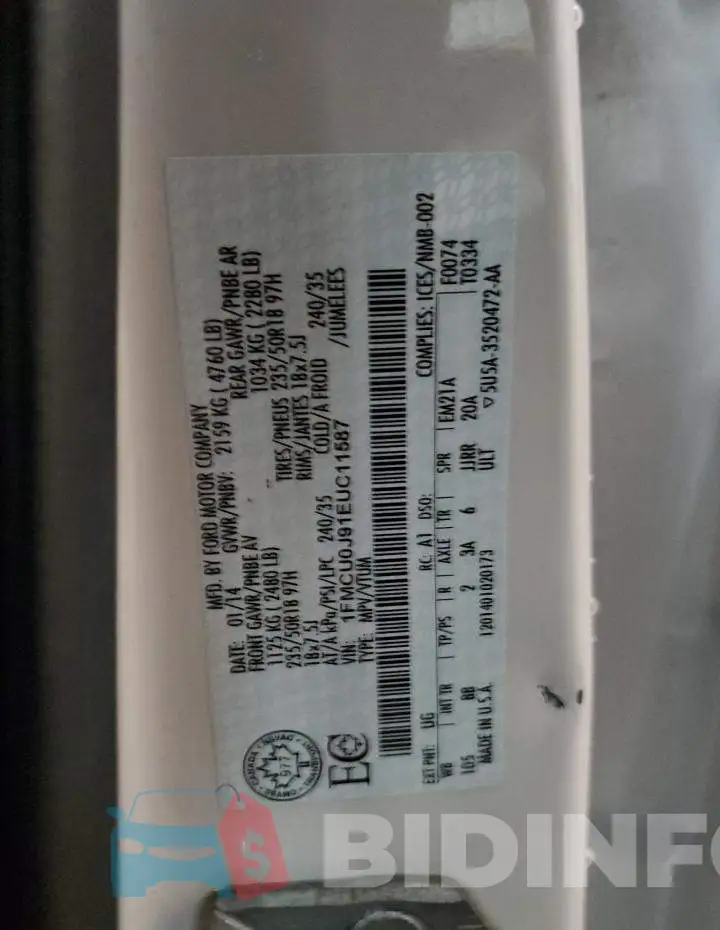 1FMCU0J91EUC11587 Photo# 13