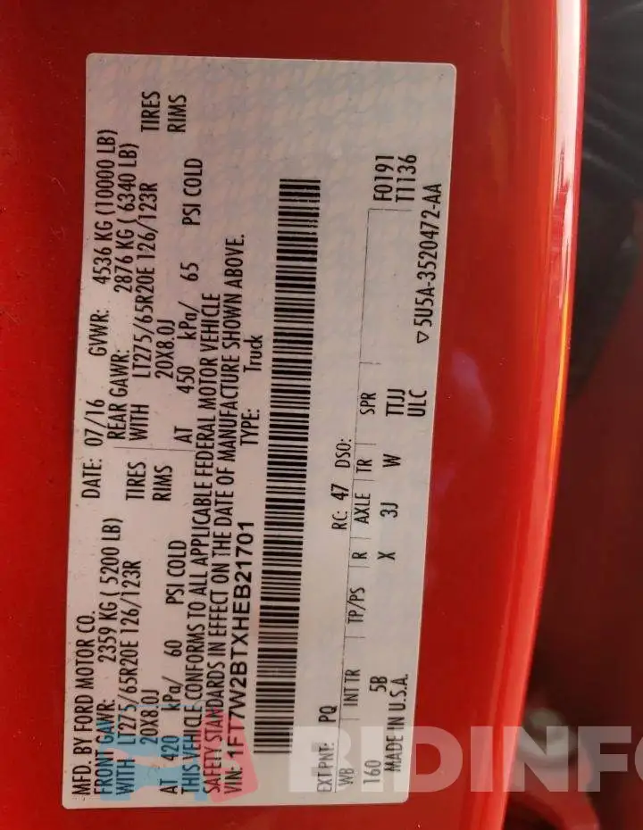 1FT7W2BTXHEB21701 Photo# 12