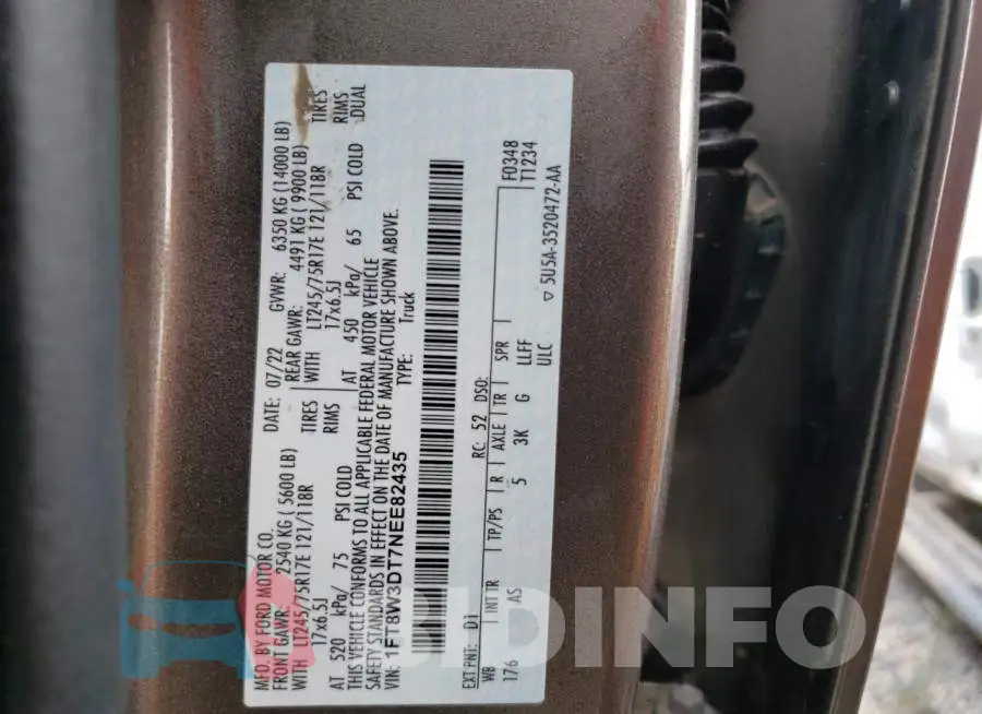 1FT8W3DT7NEE82435 Photo# 12