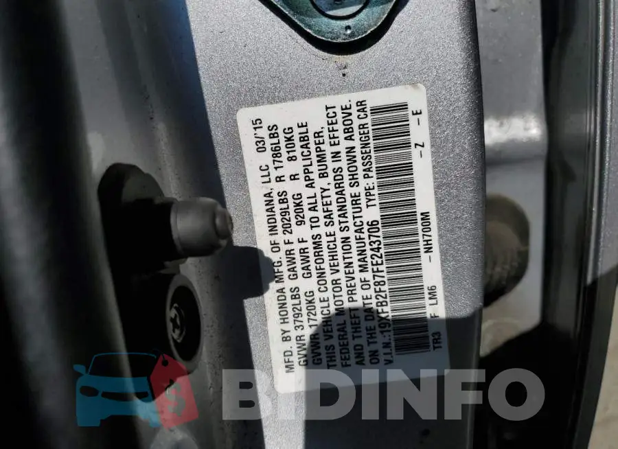 19XFB2F87FE243706 Photo# 12