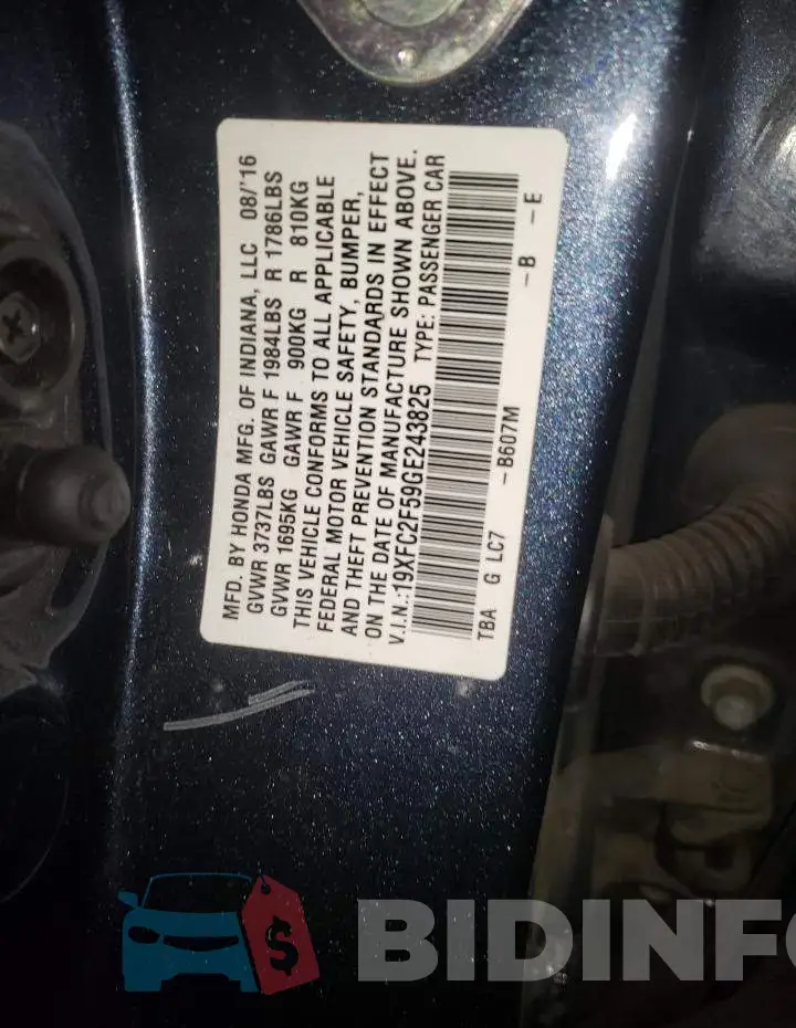 19XFC2F59GE243825 Photo# 12