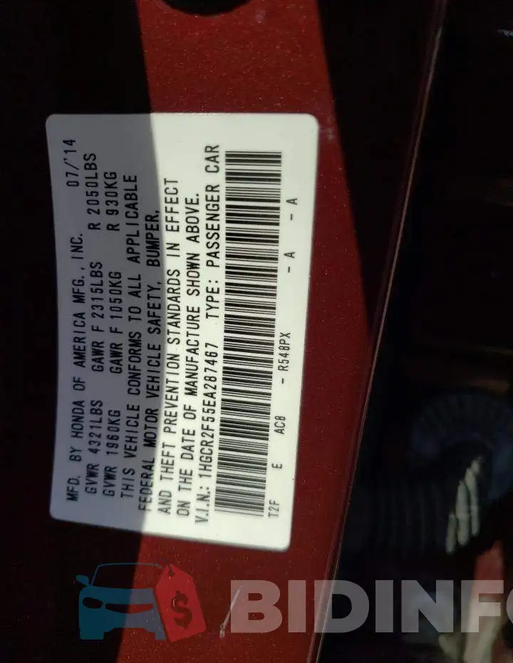 1HGCR2F55EA287467 Photo# 12