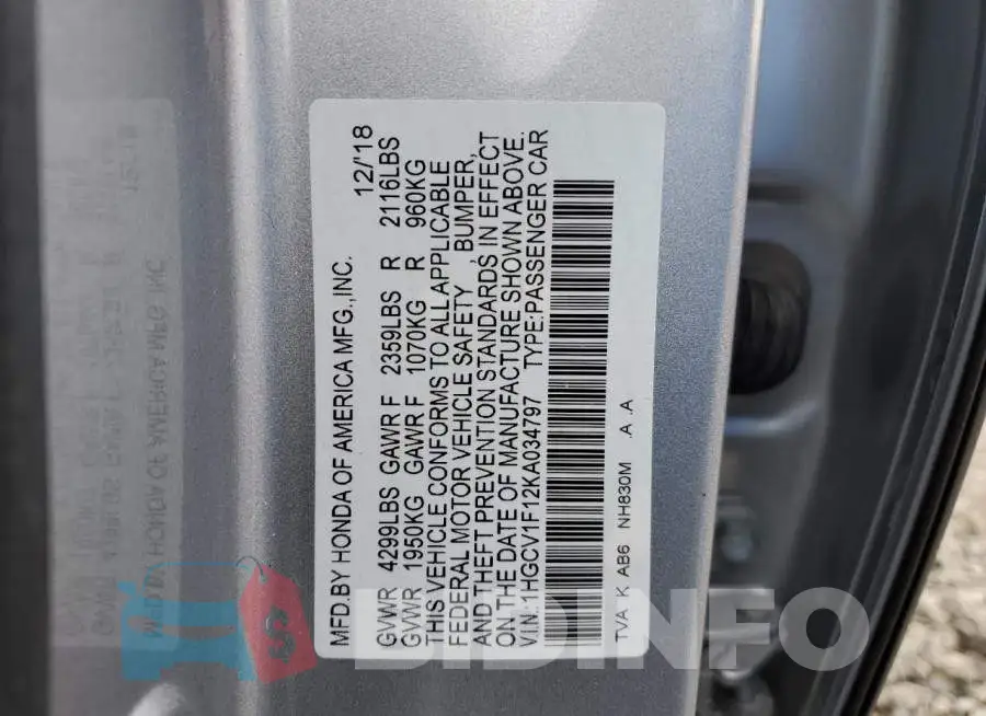 1HGCV1F12KA034797 Photo# 12