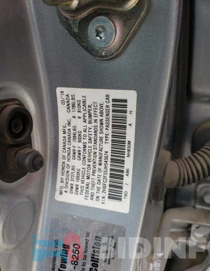 2HGFC2F55JH545674 Photo# 12