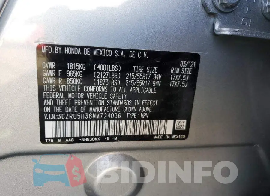 3CZRU5H36MM724036 Photo# 12
