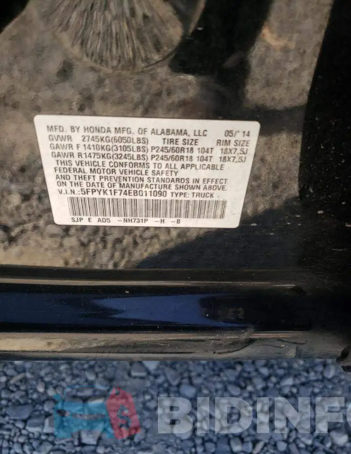 5FPYK1F74EB011090 Photo# 12