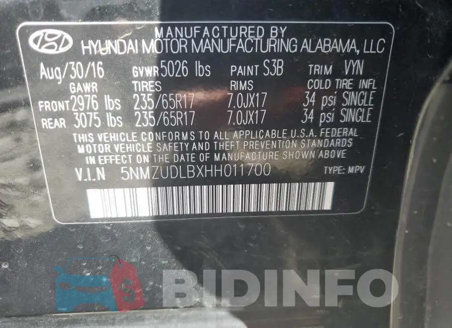 5NMZUDLBXHH011700 Photo# 12