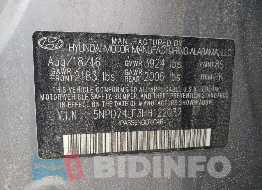 5NPD74LF3HH122032 Photo# 12