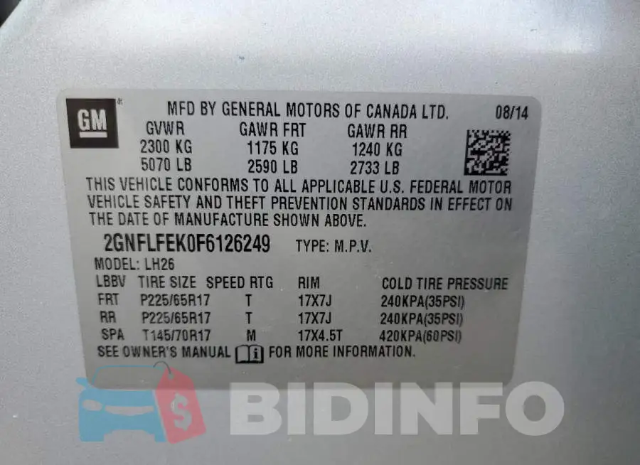 2GNFLFEK0F6126249 Photo# 13