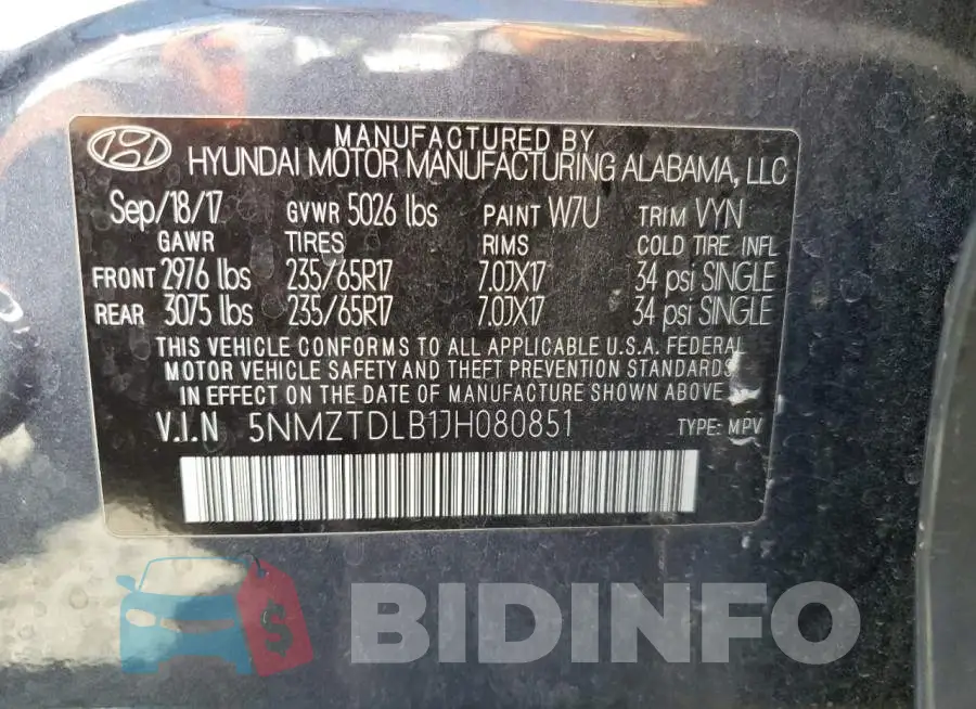 5NMZTDLB1JH080851 Photo# 12