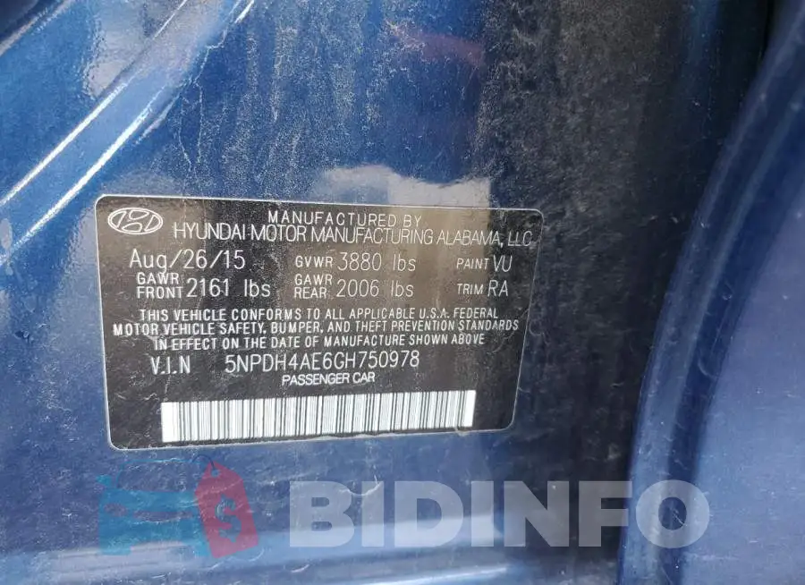 5NPDH4AE6GH750978 Photo# 12