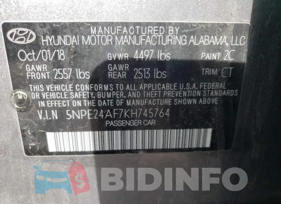 5NPE24AF7KH745764 Photo# 12