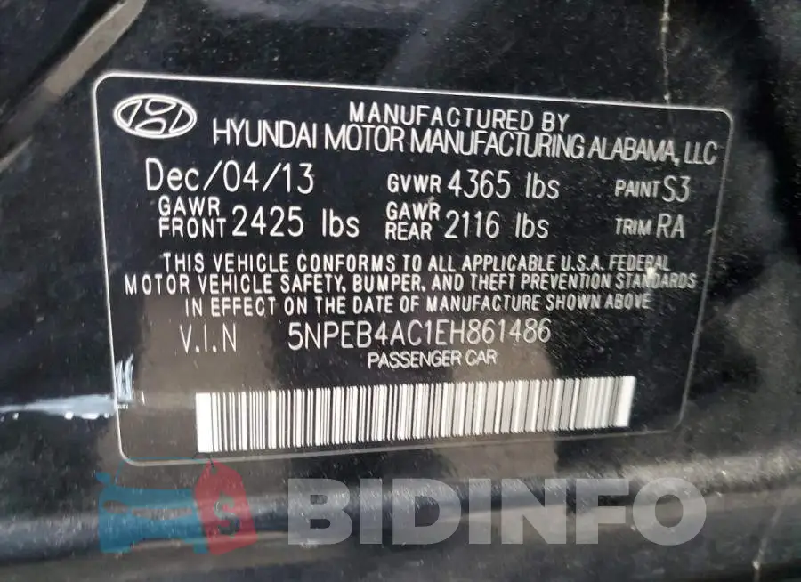 5NPEB4AC1EH861486 Photo# 12
