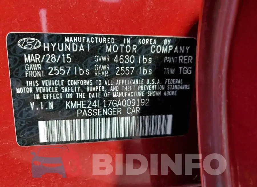 KMHE24L17GA009192 Photo# 12