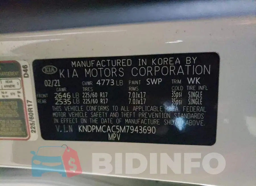 KNDPMCAC5M7943690 Photo# 13