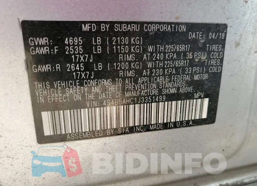 4S4BSAHC1J3351499 Photo# 13