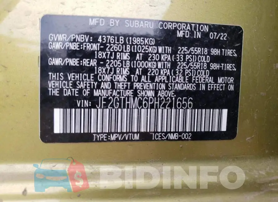 JF2GTHMC6PH221656 Photo# 13