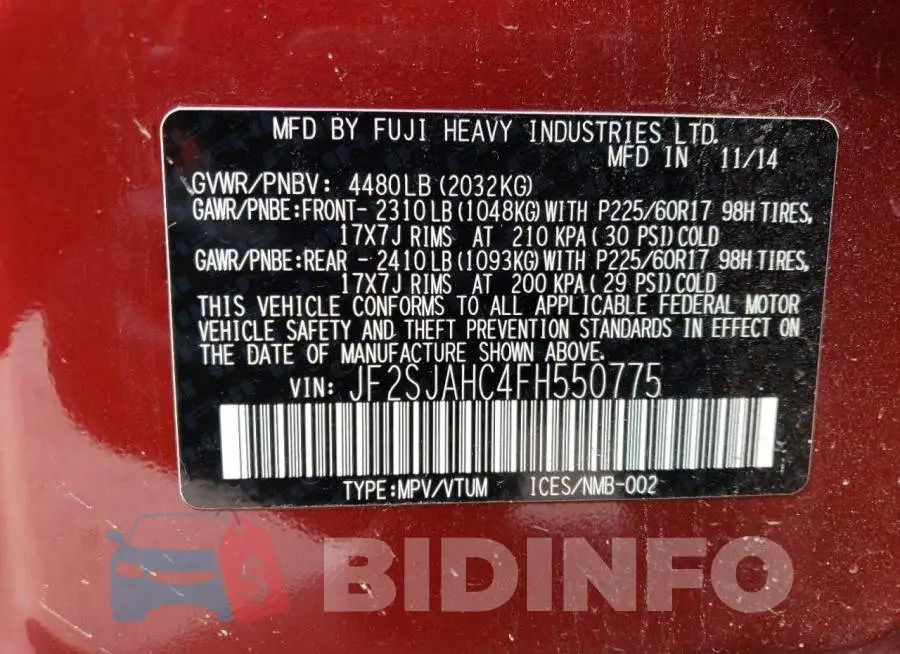 JF2SJAHC4FH550775 Photo# 13