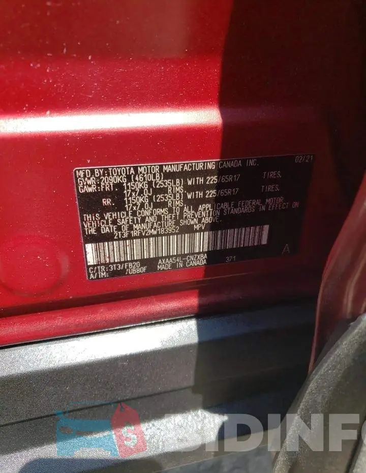 2T3F1RFV2MW183952 Photo# 13