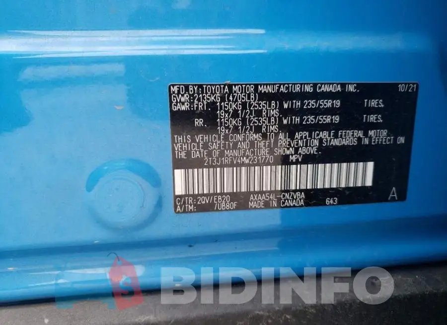 2T3J1RFV4MW231770 Photo# 13
