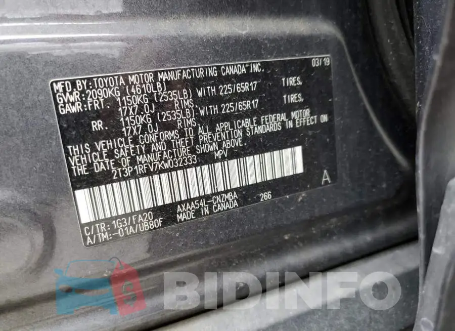 2T3P1RFV7KW032333 Photo# 13
