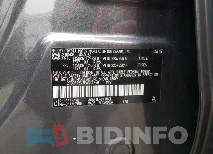 2T3RFREV3FW334249 Photo# 13