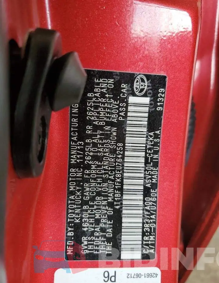 4T1BF1FK8EU764258 Photo# 13