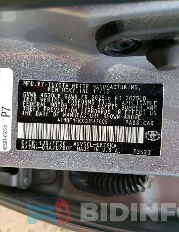 4T1BF1FKXGU547605 Photo# 12