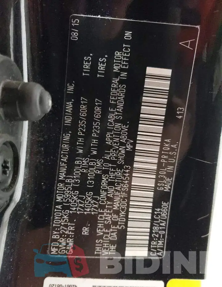 5TDYK3DC1FS645443 Photo# 13
