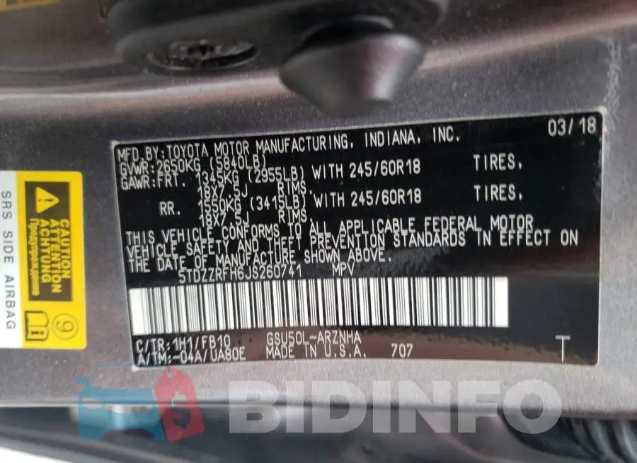 5TDZZRFH6JS260741 Photo# 13