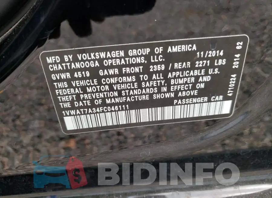 1VWAT7A34FC046111 Photo# 13
