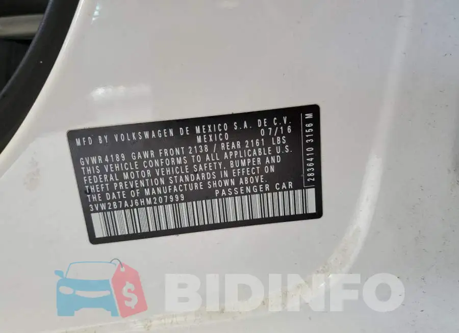 3VW2B7AJ6HM207999 Photo# 12