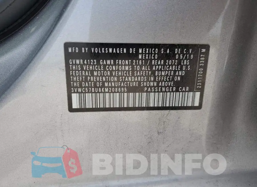 3VWC57BU8KM208695 Photo# 12