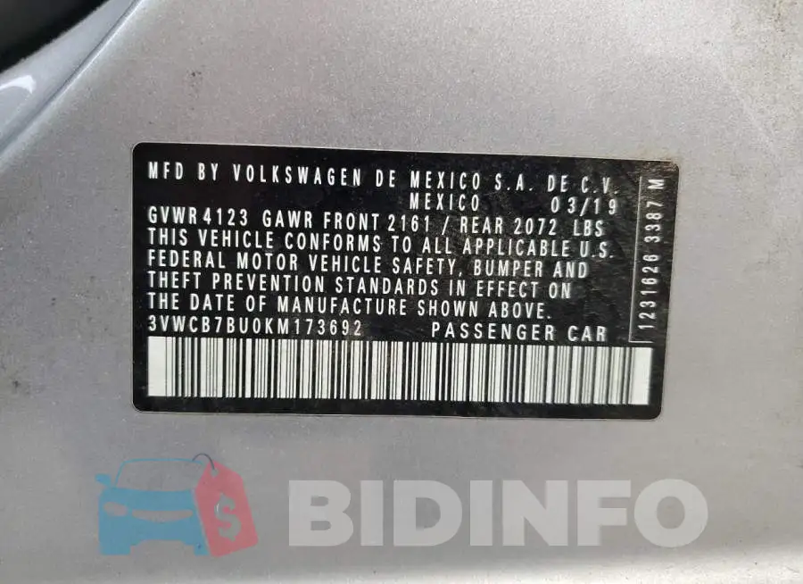 3VWCB7BU0KM173692 Photo# 13