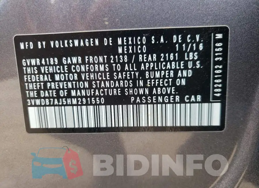 3VWDB7AJ5HM291550 Photo# 12