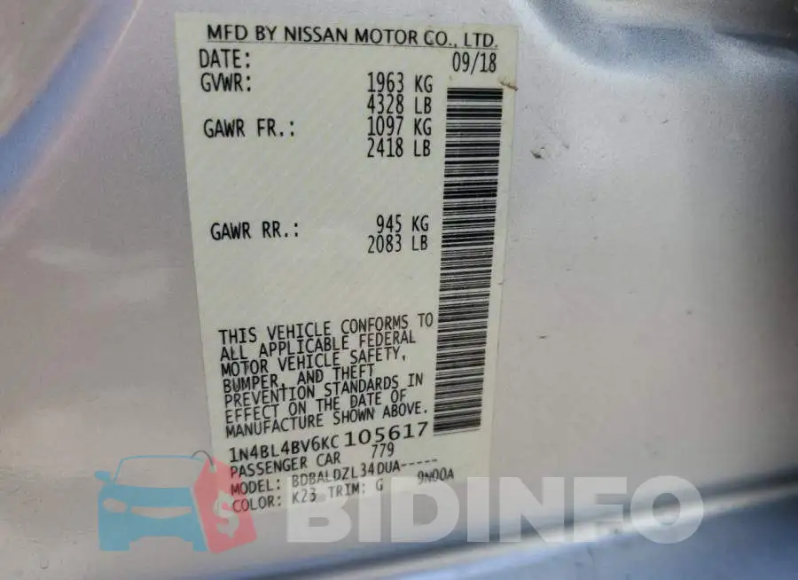 1N4BL4BV6KC105617 Photo# 12