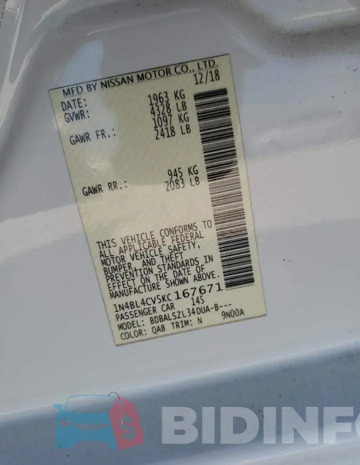1N4BL4CV5KC167671 Photo# 12